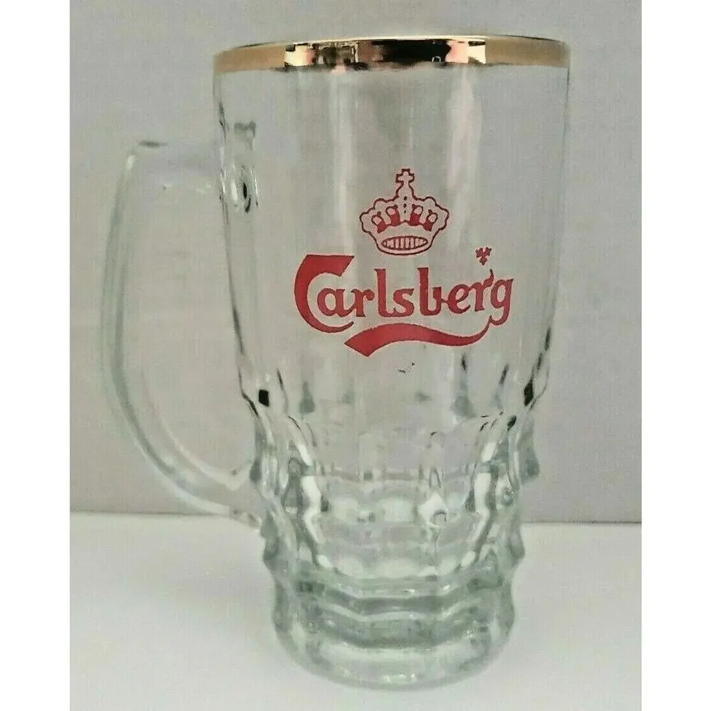 Vintage 1960's Carlsberg Beer Red Crown Logo Mug / Glass‎ w/ Gold Rim U205
